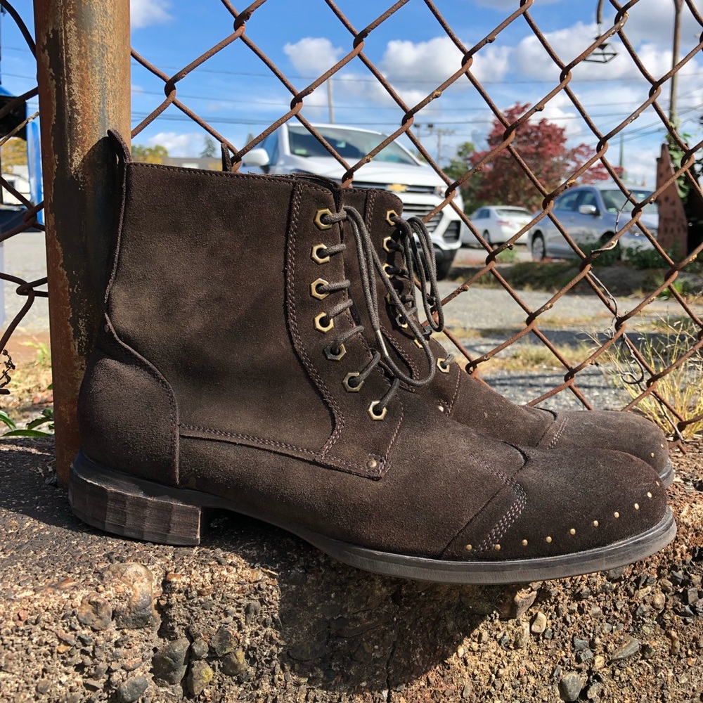 Brown Swede leather boots w/ side sipper sz 45/12